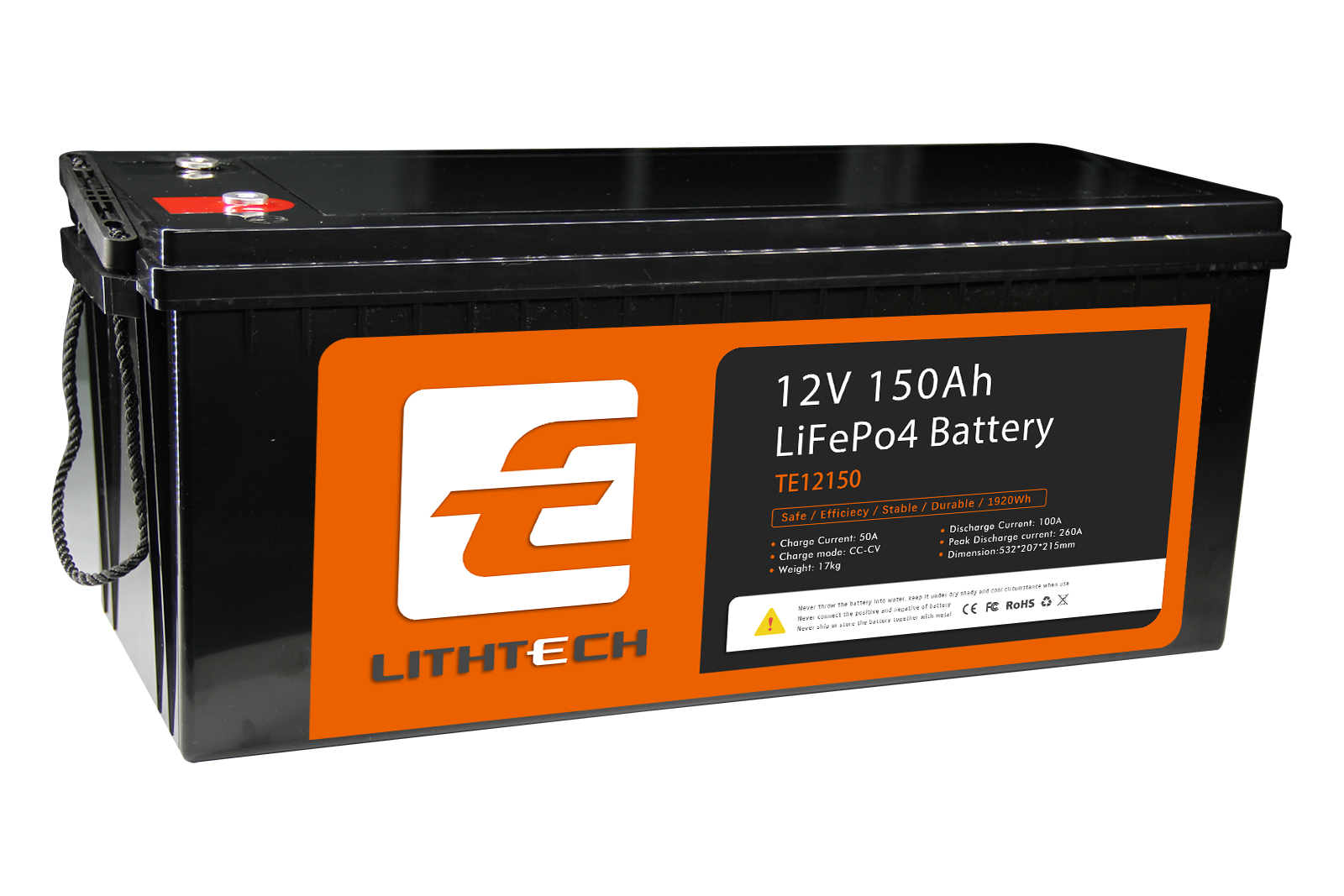 Lithtech LT12150 Deep Cycle Wiederaufladbare 12 V 150 Ah Lifepo4 Solarspeicher-Autobatterie Lithium-Ionen-Batterie 12 V 150 Ah