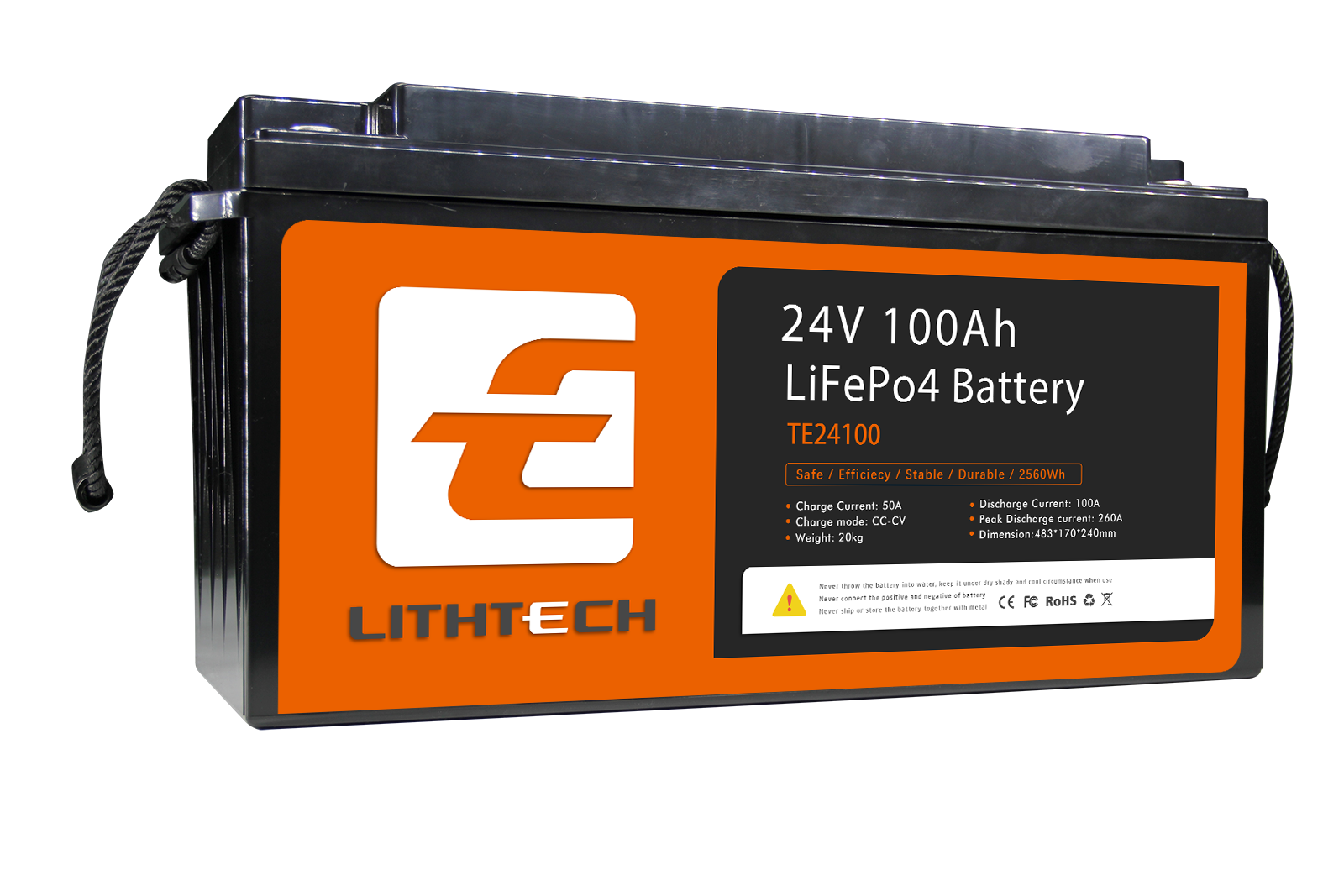 Lithtech TE24100 2 kW Lithium-Batterie USV Lithium-Solarbatterie LCD USB Deep Cycle Telecom 24 V 100 Ah Lifepo4 Batteriepack