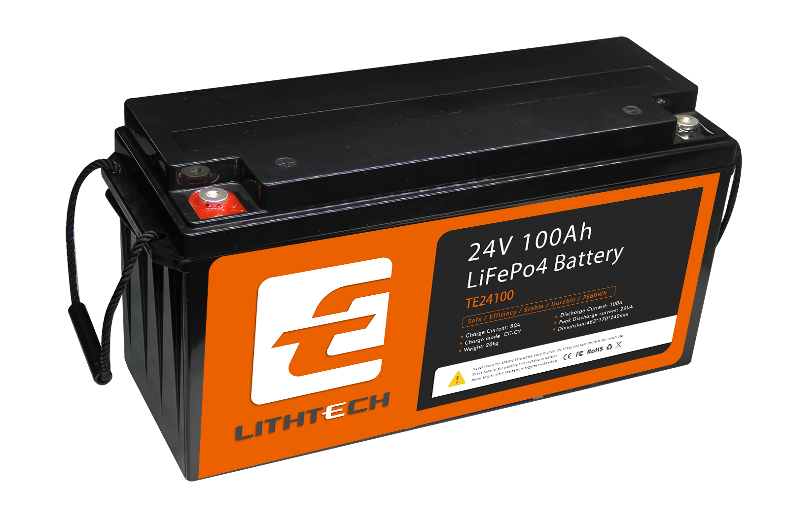 Lithtech TE24100 2 kW Lithium-Batterie USV Lithium-Solarbatterie LCD USB Deep Cycle Telecom 24 V 100 Ah Lifepo4 Batteriepack